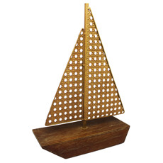 Imagem de ESCULTURA DECORATIVA BARCO VELEIRO DE MADEIRA E METAL 32,5X21X8CM - ENTRECASA - Inverno Verao Comercio De Modas E Decoracao Eireli