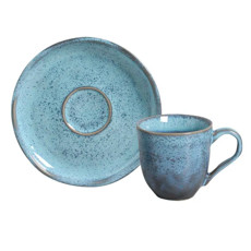 Imagem de  XÍCARA COM PIRES 170ML DE CERÂMICA AZUL BREEZE 9,5X16,5CM - PORTO BRASIL - Porto Brasil Ceramica Ltda
