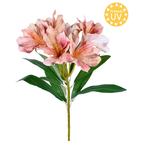 Imagem HASTE DECORATIVA DE LÍRIO PERUANO ROSA DE PLÁSTICO MOLDÁVEL 61X15CM - GRILLO
