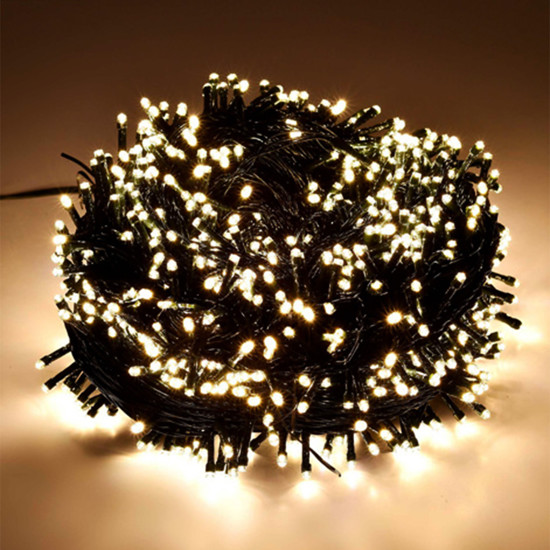 Imagem CORDÃO DE 1000 LEDS 220V 8 FUNÇÕES 100M LUZ FIXA BRANCA QUENTE E CABO VERDE - GRILLO