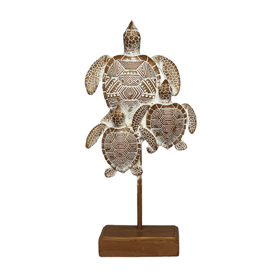 Imagem PEDESTAL DECORATIVO DE RESINA TRÊS TARTARUGAS DE RESINA 30X12X5CM - ENTRE MARES