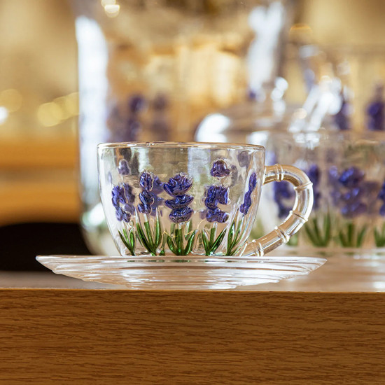 Imagem XÍCARA DE CAFÉ COM PIRES LAVANDA HAND PAINTING 80ML CRISTAL - LYOR