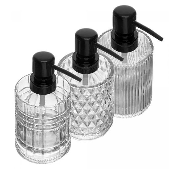 Imagem PORTA SABONETE LÍQUIDO DE VIDRO 250ML COM PUMP PRETO 16X7X7CM - LYOR