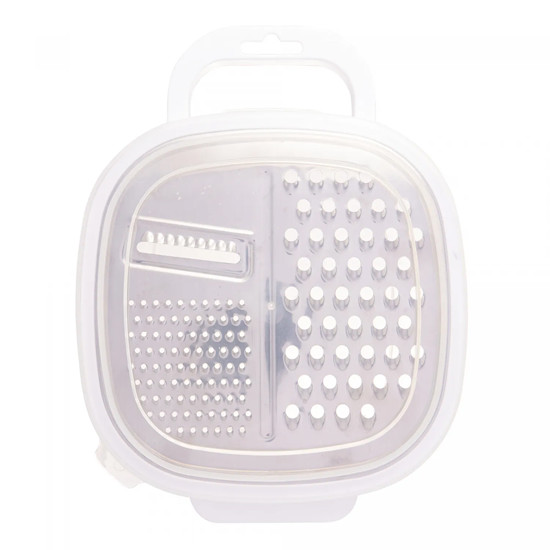 Imagem RALADOR 2 EM 1 INOX COM POTE COLETOR DE ALIMENTOS E TAMPA EM PLÁSTICO - LYOR