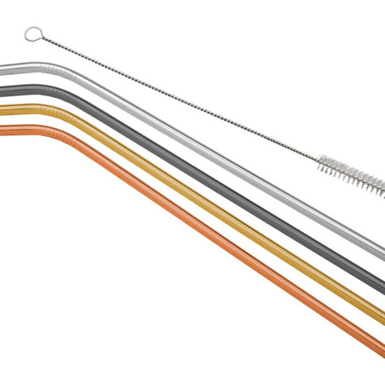 Imagem CJ 4 CANUDOS DE ACO INOX COM1 ESCOVA P/ LAVAR COLOR BON GOURMET