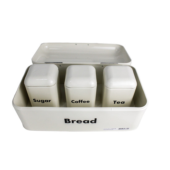 Imagem CONJUNTO 4 PEÇAS PORTA PÃO CAFÉ CHÁ E AÇÚCAR EM METAL BEGE 17X42X23 CM - GRILLO 59246