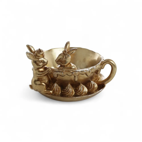 Imagem XÍCARA DOURADA GRANDE DECORATIVA DE RESINA COM COLEHOS 15X26X23CM - CROMUS