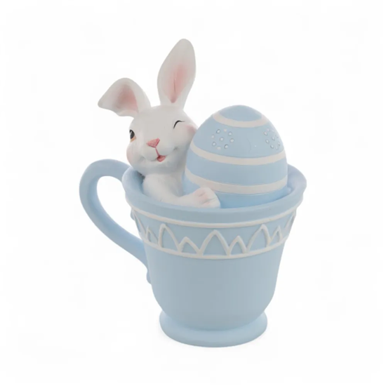 Imagem CANECA COELHO COM OVO EM RESINA AZUL DECORATIVO 15X14X10CM - CROMUS