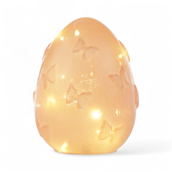 Imagem LUMINÁRIA OVO COM BORBOLETAS EM RELEVO COM 18 LEDS EM VIDRO ROSA - CROMUS