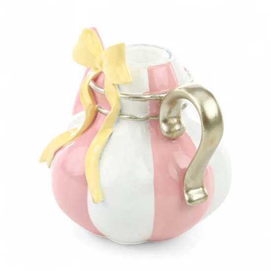 Imagem BULE PORTA VELAS ROSA E BRANCO LISTRADO DE RESINA 11X10X12CM - CROMUS