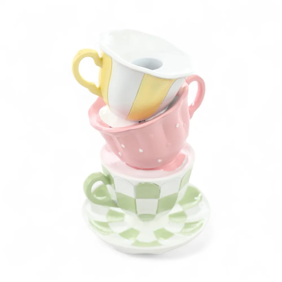 Imagem TORRE DE XÍCARAS COLORIDAS PORTA VELAS DE RESINA 16X10X10CM - CROMUS