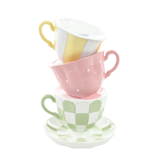 Imagem de TORRE DE XÍCARAS COLORIDAS PORTA VELAS DE RESINA 16X10X10CM - CROMUS - Cromus Embalagens Ind E Com Ltda