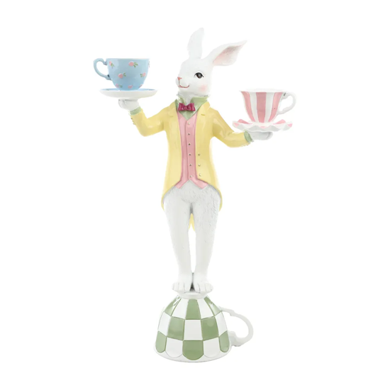 Imagem COELHO DA PÁSCOA PORTA VELAS DECORATIVO DE RESINA 41X13X23CM - CROMUS