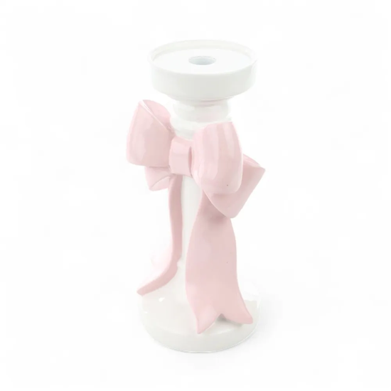 Imagem PORTA-VELAS BRANCO DE RESINA COM LAÇO ROSA 25X13X11CM - CROMUS
