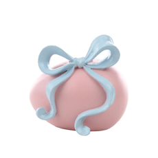 Imagem de PORTA-VELAS OVO DA PÁSCOA ROSA COM LAÇO AZUL DECORATIVO DE RESINA 9X8X9CM - CROMUS - Cromus Embalagens Ind E Com Ltda