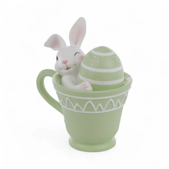 Imagem CANECA VERDE DECORATIVA DE RESINA COM COELHO BRANCO 15X14X10CM - CROMUS