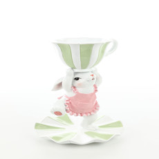 Imagem de COELHA DA PÁSCOA BRANCA DE RESINA COM XÍCARA VERDE LISTRADA 24X15X15CM - CROMUS - Cromus Embalagens Ind E Com Ltda