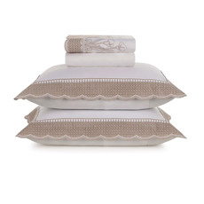 Imagem de JOGO DE CAMA KING 300 FIOS MARTORANA BRANCO/LEGNO DE ALGODÃO - TRUSSARDI - Karsten S.A 