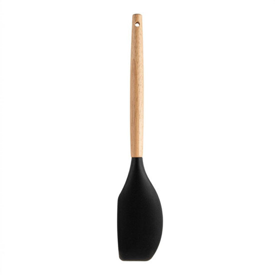 Imagem ESPATULA SILICONE PRETO C/ CABO MADEIRA 31X6X2CM